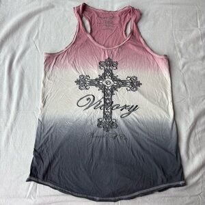 Cowgirl Tuff Pink and Gray Gradient Tank Top Y2K Cross